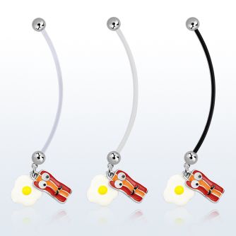 pnd645 pregnancy belly ring w bacon and eggs dangling 