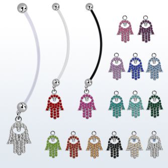 pnd668 pregnancy belly ring w dangling crystal studded hamsa 