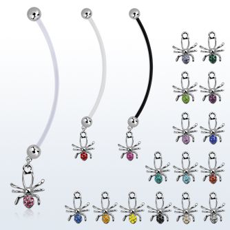 pnd673 pregnancy belly ring w dangling crystal studded spider 