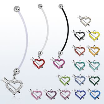 pnd678 pregnancy belly ring w dangling crystal heart arrow 