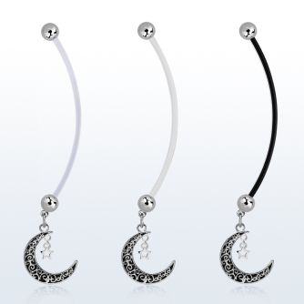 pnd730 pregnancy belly ring w dangling vintage moon w star 
