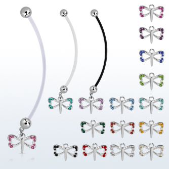 pnd761 maternity pregnancy belly ring w dangling small butterfly