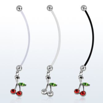 pndch10 pregnancy belly ring w dangling tiny crystal cherry 