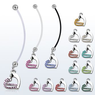 pndhrc5 pregnancy belly ring w dangling double heart w crystals 