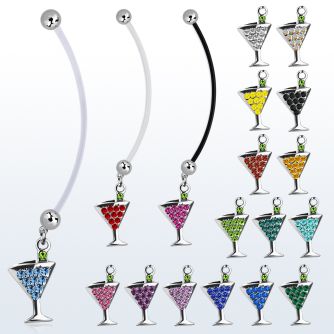 pndmar2 pregnancy belly ring w dangling crystal martini glass 