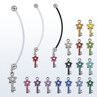 pndstky pregnancy belly ring w dangling star key with crystals