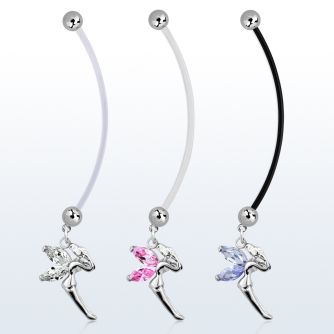 pndz103 pregnancy belly ring w dangling fairy w cz wings 
