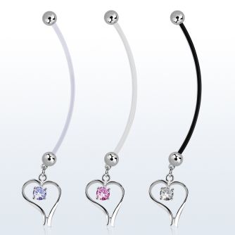 pndz12 pregnancy belly ring w dangling heart w a round cz 