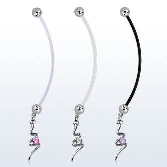 pndz13 pregnancy belly ring w dangling swirl with a round cz 