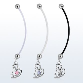 pndz373 pregnancy belly ring w dangling double heart w round cz