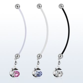 pndz378 pregnancy belly ring w dangling ladycat w round cz