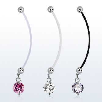 pndz383 pregnancy belly ring w dangling twin prong set 10mm cz 