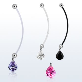 pndz409 pregnancy belly ring w dangling 11 x 9mm pear shaped cz 