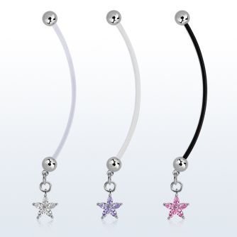 pndz413 pregnancy belly ring w dangling flower w prong set cz