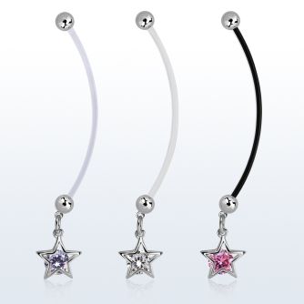 pndz414 pregnancy belly ring w dangling star w round cz
