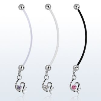 pndz731 pregnancy belly ring w dangling fancy heart w single cz