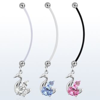 pndz89 pregnancy belly ring w dangling elegant swan w cz