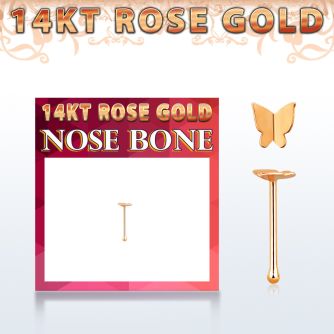 rbbt2 14kt rose gold nose bone w modern butterfly top