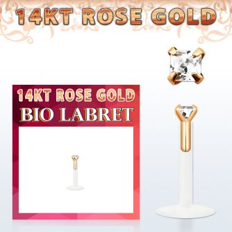 rbizqc labret bio flexible transparente oro rosa 14 kts presion zirconia cuadrada 2mm al por mayor