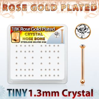 rsb6xc box rose gold silver nose bones w 1.25mm clear crystals