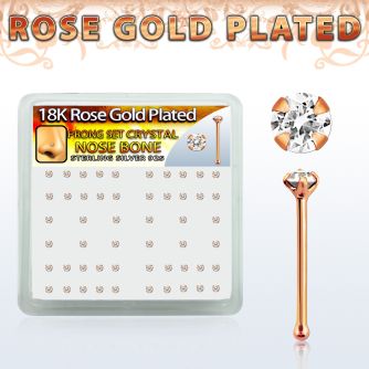 rsbp14xc box w rose gold plated silver nose bone w 2mm crystal