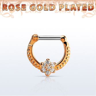 rsepr14 septum clicker plata 925 oro rosa 18 kts barra cierre acero 316l flor hecha zirconia barra 14 516 6mm 8mm al por mayor