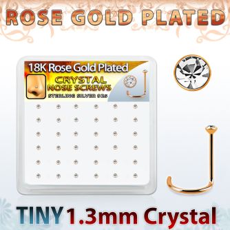 rsw6xc caja display 36 piercing nariz l plata 925 oro rosa 0 6mm cristal 1 25mm al por mayor