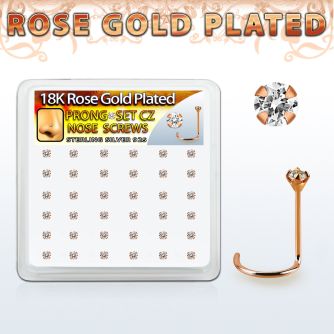 rswz2xc box w rose gold plated silver nose screws w set 2mm cz