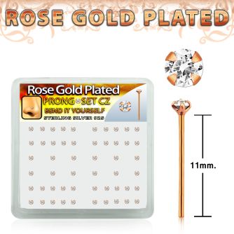 rsyz2xc rose gold plated silver bend it nose stud w 2mm cz top