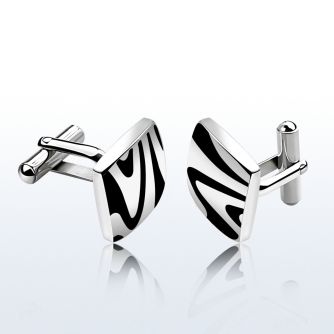 scl24 pair of high polished steel cufflinks w black wave