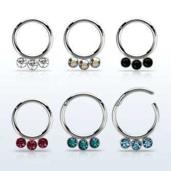 segh16f 316l steel hinged segment ring 16g w crystal