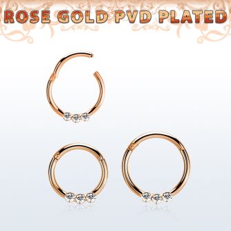 seghr16e rose gold steel hinged segment ring 16g w small crystals