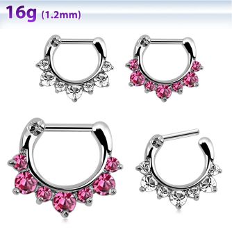 seph16 septum clicker cristal barra cierre acero 316l 3 grandes zirconita cz 4 cristal barra 6mm 8mm al por mayor