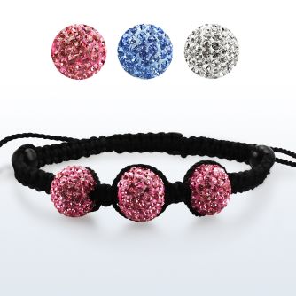 shm1 brazalete shamballa cuerda piel 3 bolas cubiertas multi cristal 14mm diametro ajustable distribuidor
