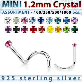 silver nose screw bulk w mini 1.2mm prong set crystals