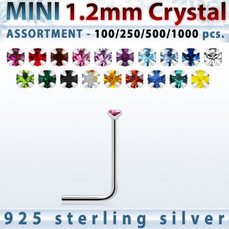 silver nose stud bulk w mini 1.2mm prong set crystals