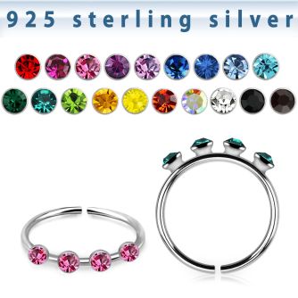 silver seamless nose hoop w four 1.5mm round crystals