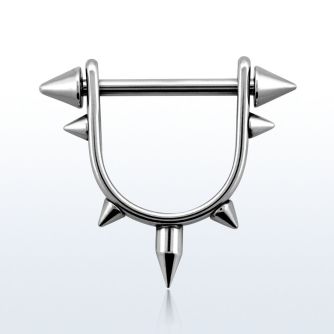 snpa 316l steel stirrup nipple ring w spikes bar w cones