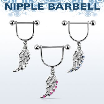 snpod17 316l steel nipple stirrup w bird wing design w crystals