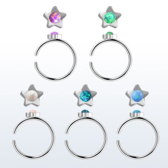 snr4op 316l steel nose ring w star top synthetic opal