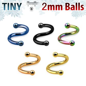 spetb2 anodized surgical steel spiral with two tiny 2mm balls