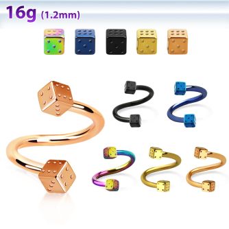 spetdi anodized 316l steel eyebrow spiral with 3mm steel dice