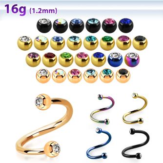 spetjb25 anodized 316l steel spiral with 2 tiny 2.5mm jewel balls