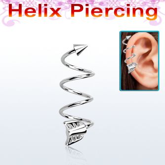 spheaw piercing espiral helix acero quirurgico triple cono acero 4mm final acero flecha venta