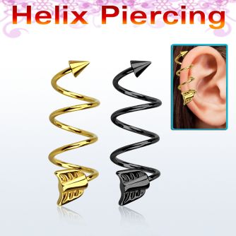 sphetaw piercing espiral helix acero quirurgico triple pvd cono acero 4mm final acero flecha al por mayor