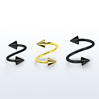 spt20cn anodized 316l steel eyebrow spiral, 20g w 3mm cones