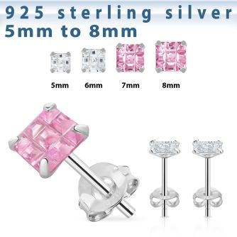 sqv9m par piercing oreja plata esterlina 925 zirconia sofisticado corte cuadrado engastada al por mayor