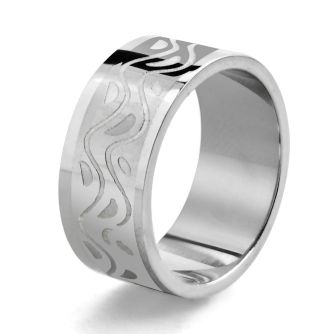 sr107 matte stainless steel carving ring with floral design