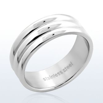 sr123 high polished stainless steel triple wide ribbed ring