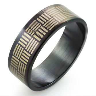 srb62 anillo acero inoxidable anodizado negro estampado lineas paja distribuidor